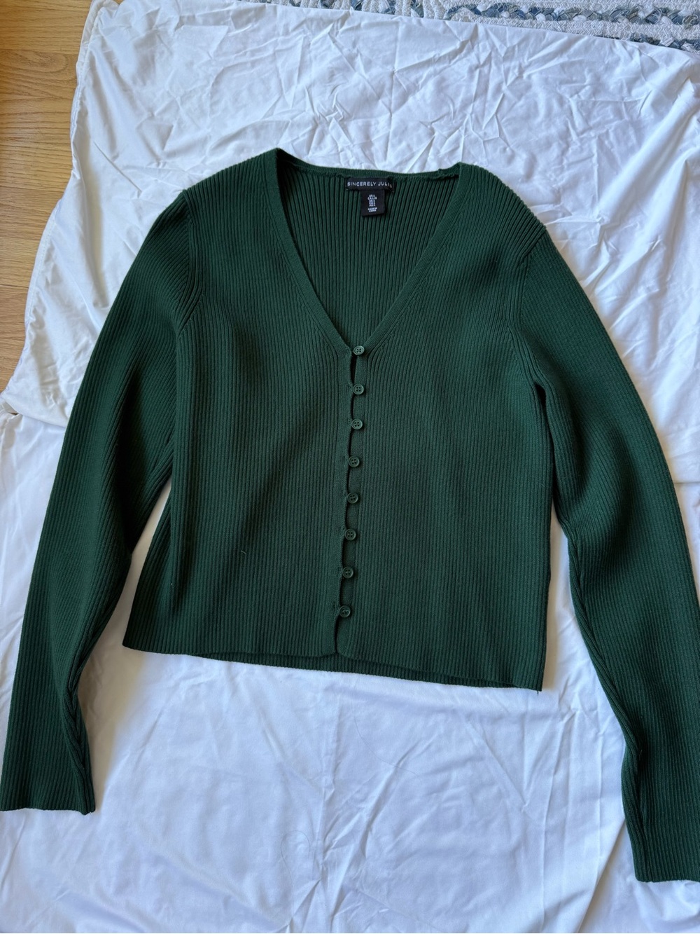 Hunter Green Ribbed V-Neck Button-Front Sweater